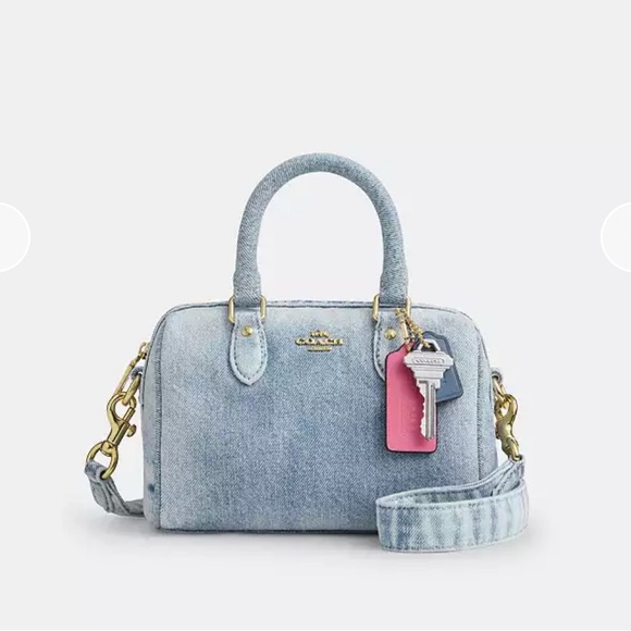 NWT🌈Coach Mini Rowan Crossbody Bag In Loved Denim With Key Charms CDY30 Vintage - Picture 4 of 6